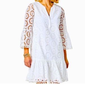 LILLY PULITZER  NWT BEKAH DRESS RESORT WHITE PINWHEEL EYELET XL Ret $228